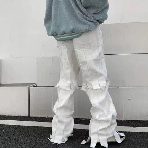 Original Irregular Tassel Straight Denim Pants Men and Women Straight Retro Streetwear Baggy Casual Trousers Hip Hop Jeans