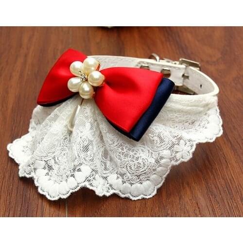 Luxurious dogs cats fashion lace bowknot pearl collar pet dog cat collars supplies doggy grooming puppy accessories 1pcs