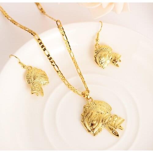 Handmade mask house pendan Necklaces Earrings Gold Color PNG Jewellery Set Papua New Guinea Wedding party women girls gifts