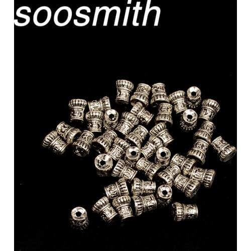 Soosmith 15Pcs 7x8mm Antique Silver Round Hole Loose Spacer Beads Metal Beads For Jewelry Making Diy Connectors Jewelry Findings