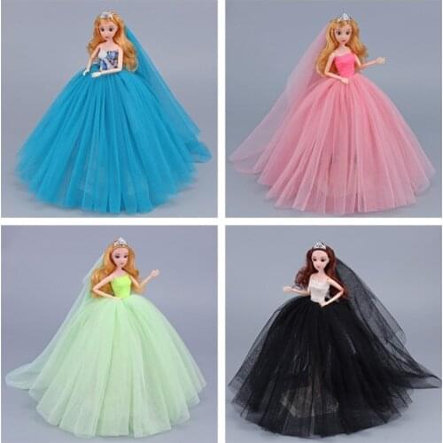 Handmade Wedding Dress Princess Evening Party Ball Long Gown Skirt Bridal Veil Clothes For Barbies Doll Accessories DIY Toy