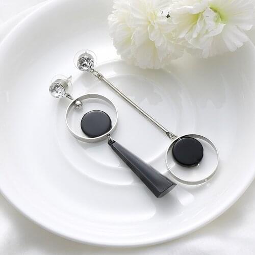 Vintage Women Black Long Earrings Girls Asymmetry Rhinestone Pendant Drop Dangle Earings Jewelry Gift Fashion 2021 Party