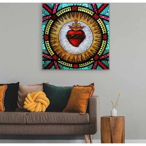 Sacred Heart Stained Glass Wall Art Canvas Decorative Painting Wall Poster and Print Wall Art Picture for Living Room Home Decor