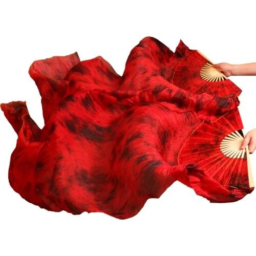 2018 High selling 100% Real Silk Veils 1 Pair handmade women Quality Silk Belly Dance Fans Dance Red + Black Mixed Colors