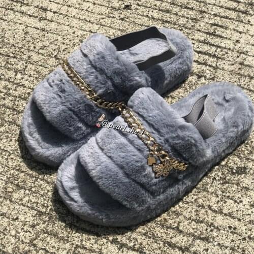 2021 New Ladies Designer Plush slippers Outside shoes designer slippers famous brands Comfortable Faux Fox fur Winter slippers