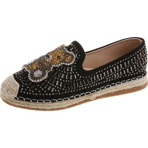 Womens Casual Shoes Crystals Sequins Bear Decor Anti-Skidding Comfortable Fashion Sweet All Matchl Espadrilles Shoes