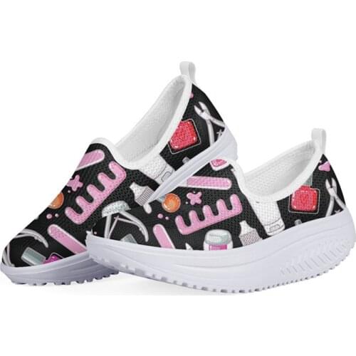 WHEREISART Platform Height Increasing Flats Women Shoes Beauty Hairdresser Printed Summer Mesh Comfort Ladies Slip-On Zapatos