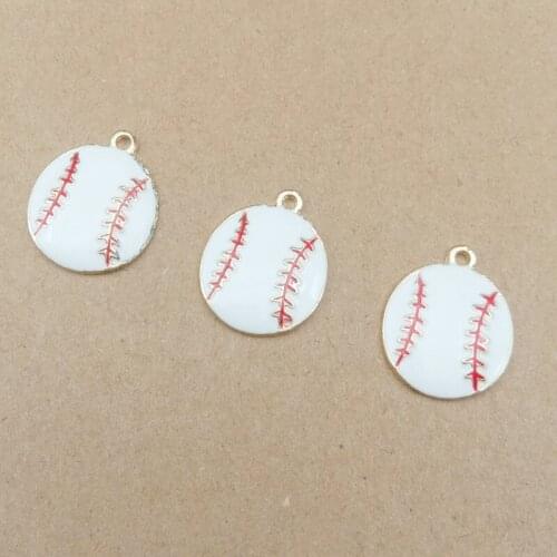 10pcs 18x21mm Metal diy enamel sports item round Tennis ball charms for bracelet/earring/necklace pendants alloy jewelry making