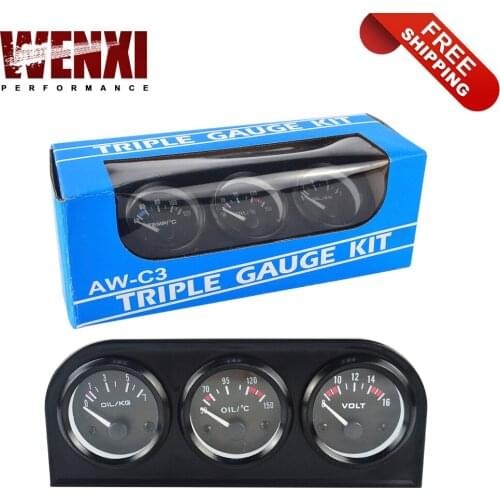 52MM 3 In 1 Volt Meter+Water Temp Gauge+Oil Pressure Gauge Kit Volt Meter Or Oil Temperature Gauge Triple Meter WX-TAG01/02/03