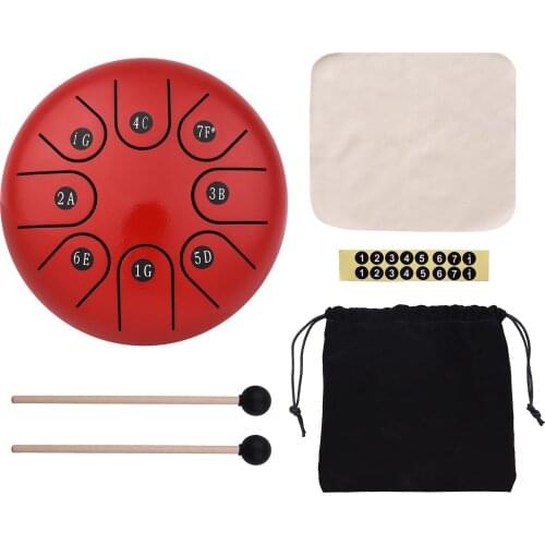 6-inch Mini 8-Tone Steel Tongue Drum G Key Percussion Instrument Hand Pan Drum with Drum Mallets Carry Pouch Music Book