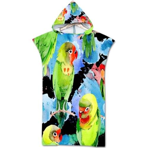 Free shipping Novelty Gift Hooded Towel Tropical Plant Monstera Banana Leaf Parrot Toucan Bird Pool Bath Swim Beach Towel Poncho