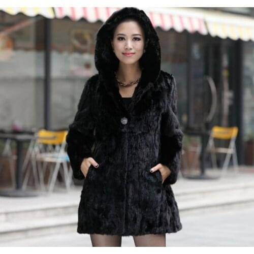 Free shipping Genuine mink fur coat women long mink coat hooded marten jacket winter luxury mink fur waistcoat plus H183