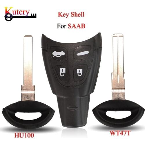 Kutery Car Key Shell For SAAB 9-3 93 2003-2007 4 Buttons With WT47T/HU100 Uncut Blade Keyless-Go Case Cover