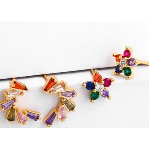 Flower multicolor Brass micro pave cz zircon cubic zirconia drop Hoop Earrings studs copper gold plated crystal ghf3d