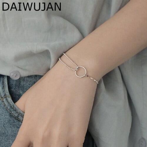 DAIWUJAN Vintage 925 Sterling Silver Bracelets For Women Asymmetric Chain Beads Round Charms Bracelet Jewelry Pulseira Feminina