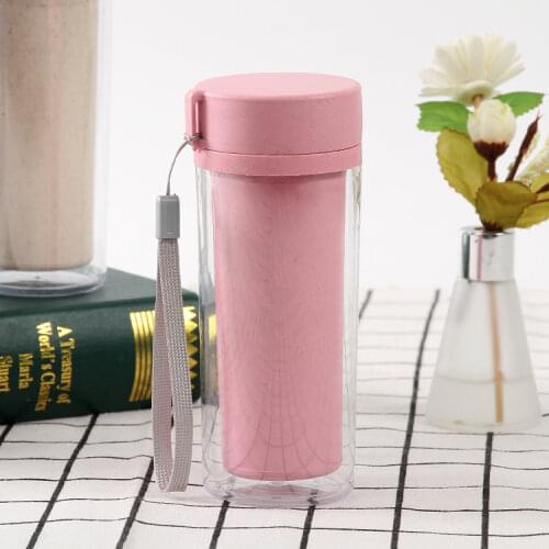 1PCS Straw wheat incense double layer PP plastic hand Water Bottles creative kitchen bar table supplies insulation Water Bottle