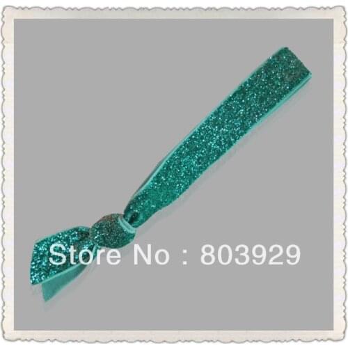 Elastic Aqua Glitter Ribbon Hair Ties 5/8" Metallic Velvet Ribbon Hair Tie Women Hair Tie