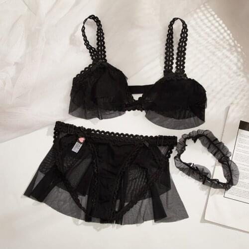 Wriufred Sexy thin big breasts show small lingerie transparent lace high school students sex appeal bra set female underwear