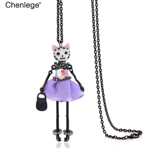 French long necklace dress pendants women big chokers girl fashion jewelry cute cat animal 2018 ladies jewelry long chains