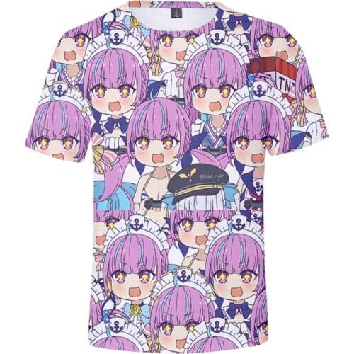 HOLOLIVE VTuber Minato Aqua 3D Spring Summer Preppy Style Men/Women Street Clothes T-shirt Lovely Kawaii Retro Inno Kids Tees