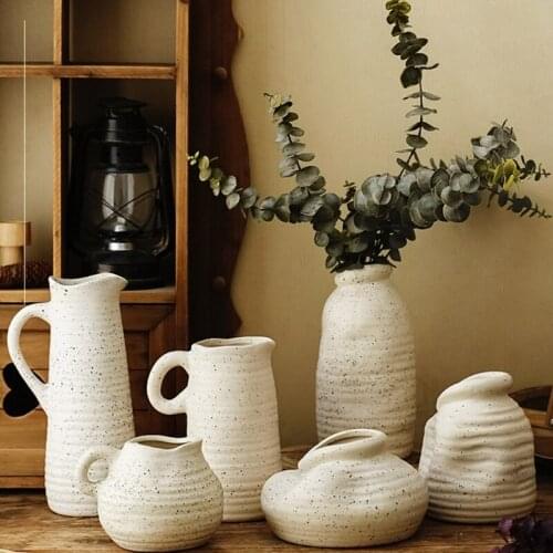 Ceramic vase Matte with Handle Flower Arrangement Holder bottle jug pitcher white