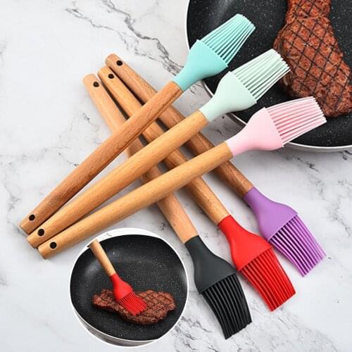 Silicone Wood Long Handle Sauce Oil Brush BBQ Cake Butter Pastry Brush DIY Kitchen Cooking Barbeque Baking Tool