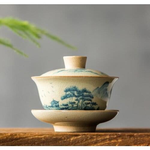 Chinese Tea Set Turee Gaiwan Vintage hand-painted Ceramic Teaware Sets Hand-painted Bone China porcelain Kung Fu Tea Set Bowl