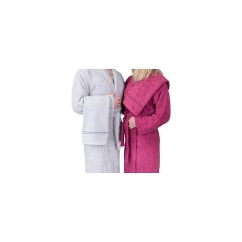 DowryWorld-Stripe Cotton 4-Piece Family Bathrobe Set Gray Plum %100 Cotton
