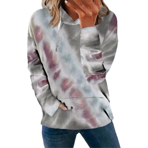 Korean Warm Hoodie Women Tie Dye O Collared Hooded Sweatshirt Outdoor Fleece Long Sleeve Blouse Harajuku Pocket Tops Moletom