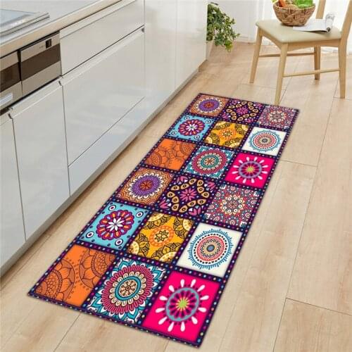 Mandala Floral Pattern Area Rugs Non-Slip Long Kitchen Mat Entrance Doormat for Living Room Bedroom Boho Carpet Floor Home Decor