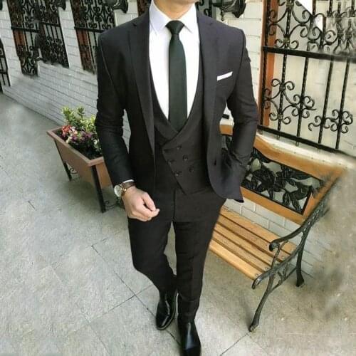 Handsome Groomsmen Notch Lapel Groom Tuxedos Mens Wedding Dress Man Jacket Blazer Prom Dinner (Jacket+Pants+Tie+Vest) A203