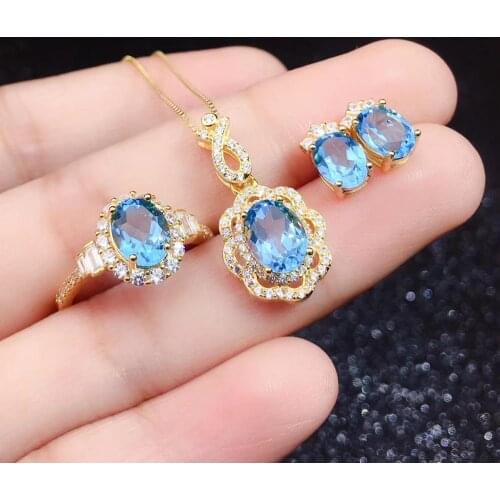 The Best GiftFor your girl Topaz Set Natural Real Topaz 925 sterling silver 1pc Topaz pendant,1pc Topaz ring,2pcs Topaz Earring