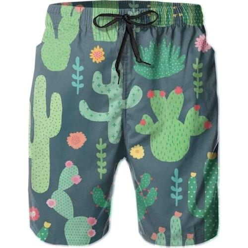 Mens Swim Trunks Cactus And Flower Swimtrunks Swimwear Quick Dry Sports Summer Beach Shorts Mesh Lining