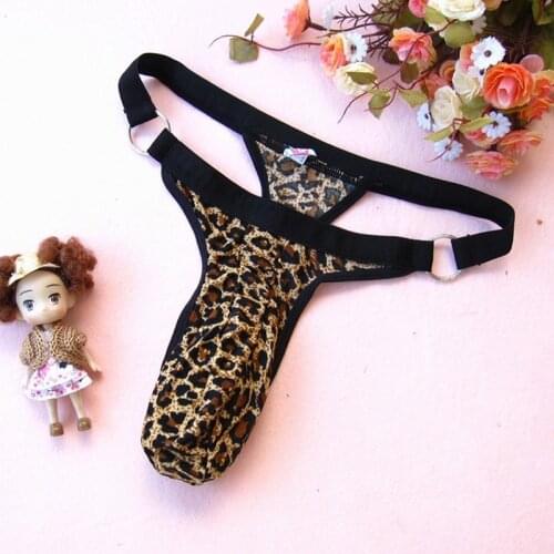 Mens lingerie leopard grain sexy flirt T pants thong underwear mens appeal