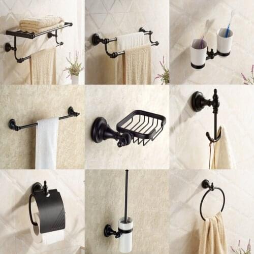Black Oil Rubbed Bronze Brass Bathroom Accessories Set Bath Hardware Towel Bar Soap Dish Toilet Paper Holder Robe Hook mm004