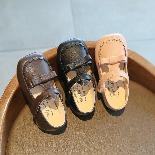 Girls 2020 autumn and winter new fashion soft bottom square toe small leather shoes bow baby princess shoes