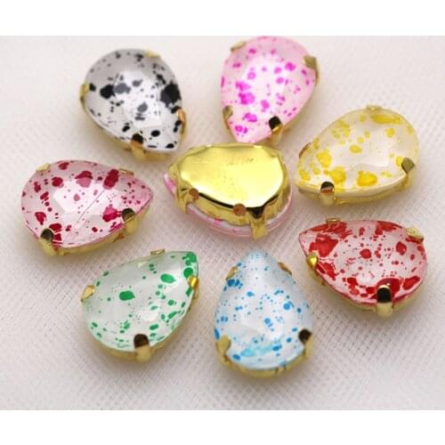 New Arrival 20pcs mix color Teardrop Shape Eggshell Series Glass Crystal Sew on Rhinestone with gold or Silver Claw DIY Cloth