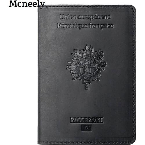 Hot Genuine Leather France Passport Cover Crazy Horse Leather Card Holder Men Passport Case Travel Unisex French Travel Wallet