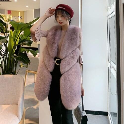 WholeSale Good Quality Women Lady Winter Thick Sleeveless Natural Real Fox Fur Vest Long Fox Fur Vest Waistcoat
