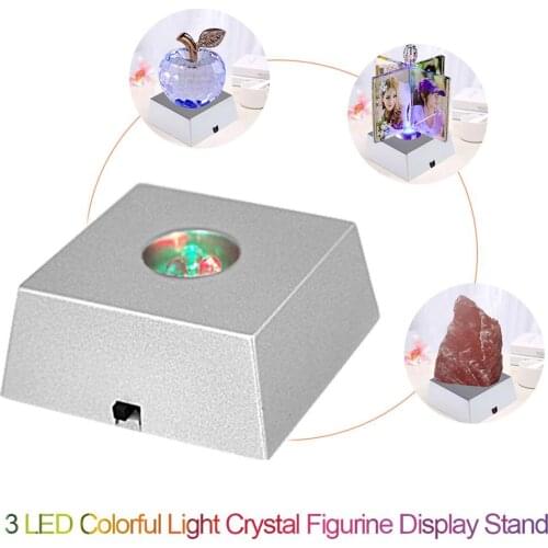 3 LEDs Stone Display Base Colorful Changing Light Crystal Tower Light Decoration Figurine Display Stand Without Batteries