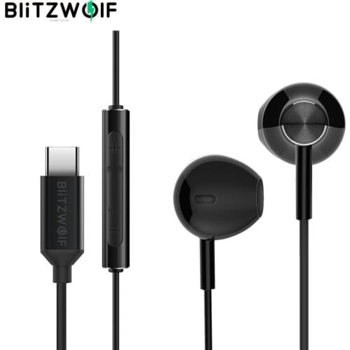 BlitzWolf 14.2mm Dynamic Driver Type-C USB C Earphone Half in-ear Wired Earbuds HiFi Stereo Gaming Meeting Headset with Mic