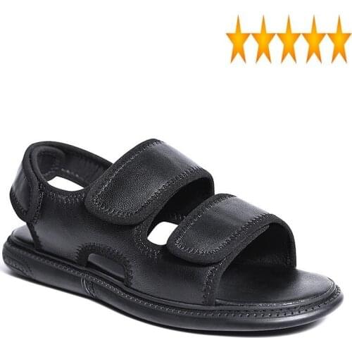 Men 2021 Leather Summer Real Breathable Casual Rome Gladiator Sandals Designer Outside Beach Shoes Slides Flat Slippers