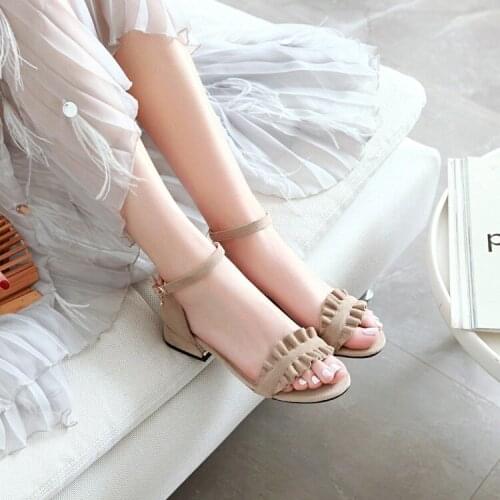 Big Size 9 10 11 12 13 14 Word belt high heels sandals women shoes woman summer ladies Wrinkled sandals