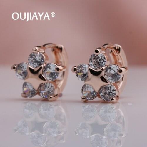 Oujiaya New Stars 585 Rose Gold Drop earring hot sell Wedding white Natural Zircon Dangle Earrings Birthday Gift Jewelry A214
