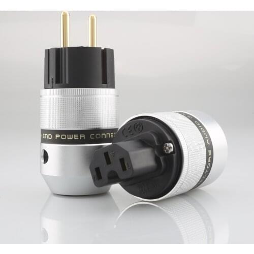 Pair Hi End Audio Aluminum Gold Plated Schuko Power Plug Connector+IEC Female Plug