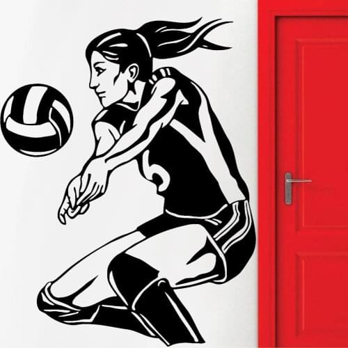 Sport Wall Sticker Volleyball Woman Player Beach Self-adhesive Vinyl Wall Decal Nursery Girls Kids Bedroom Home Decoration Y694