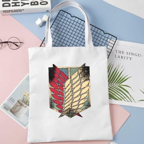 Attack on Titan Tote Bag Japan Anime Manga Tote AOT Levi Shopping Bag Kawaii Eco-Friendly Vacation Bags Cute Anime Tote Bags