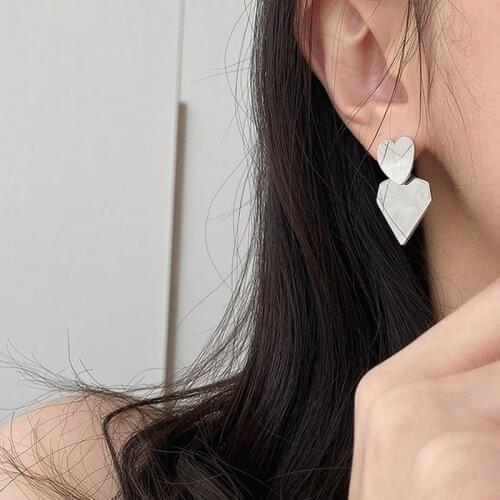 U-Magical Minimalist Smooth Love Heart Dangle Earring for Women Hiphop Double Layer Geometric Metal Earring Jewelry Accessories
