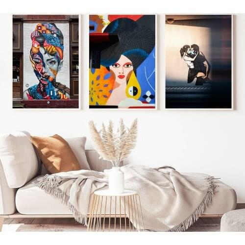 Street Love Poster Cool Graffiti Art Canvas Print Free Couple Kiss Abstract Painting Fashion Wall Pictures for Living Room Decor