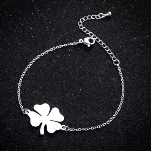 Boho Jewelry Clover Bracelet For Women Man Plant Four Leaves Pulseira Lovers Engagement Stainless Steel Bracelets Gifts